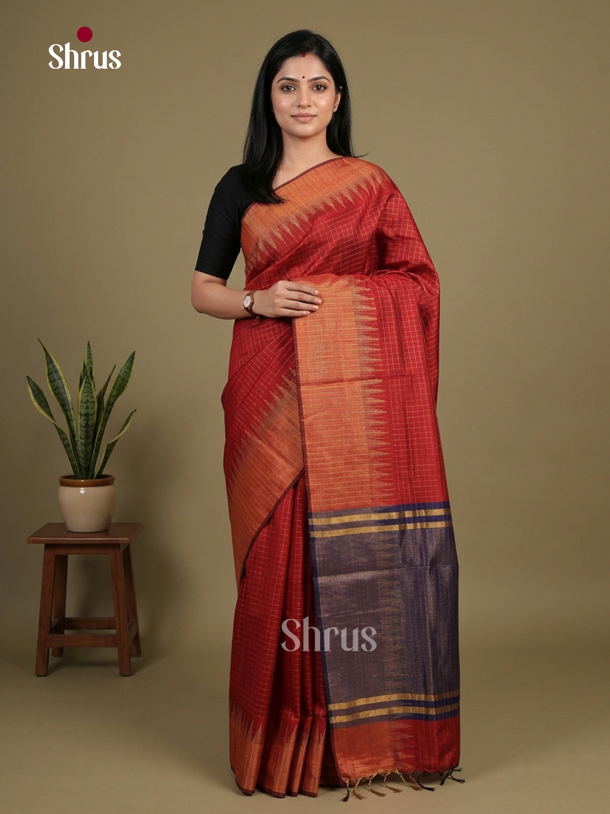 Red & Blue - Semi Rawsilk Saree - Shop on Shrus.com