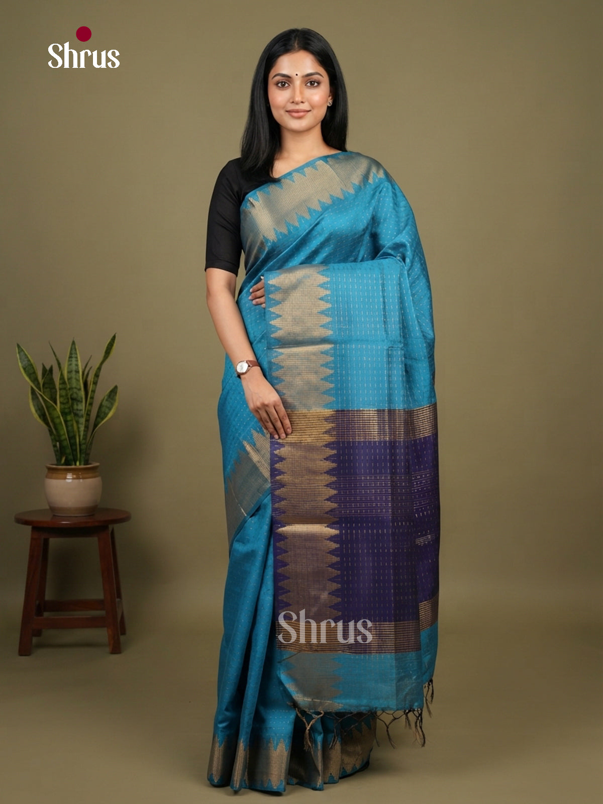 Light Blue & Blue - Semi Rawsilk Saree - Shop on Shrus.com