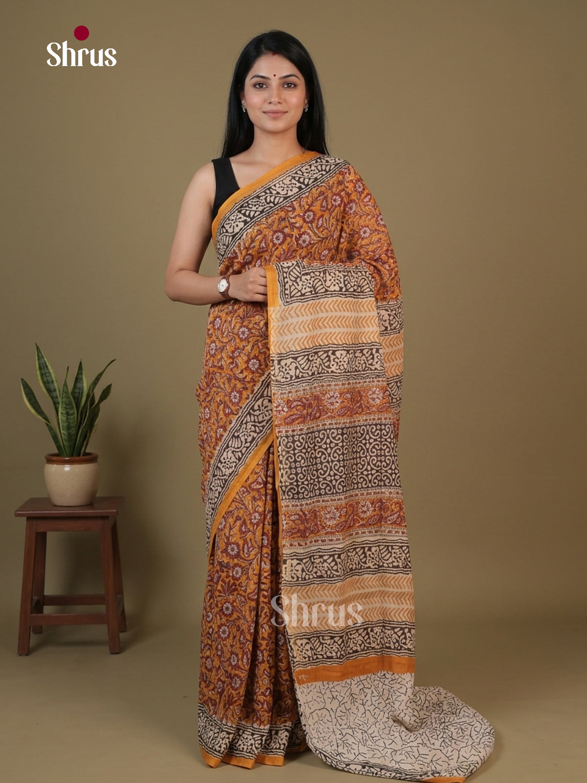 Mustard & White - Chanderi Saree