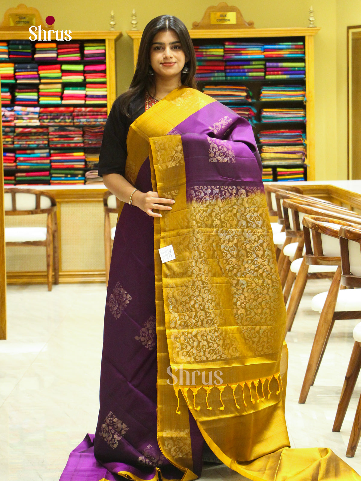 Rust Orange Halfpure Soft Silk Saree with Floral Buttas | Violet Contrast Border