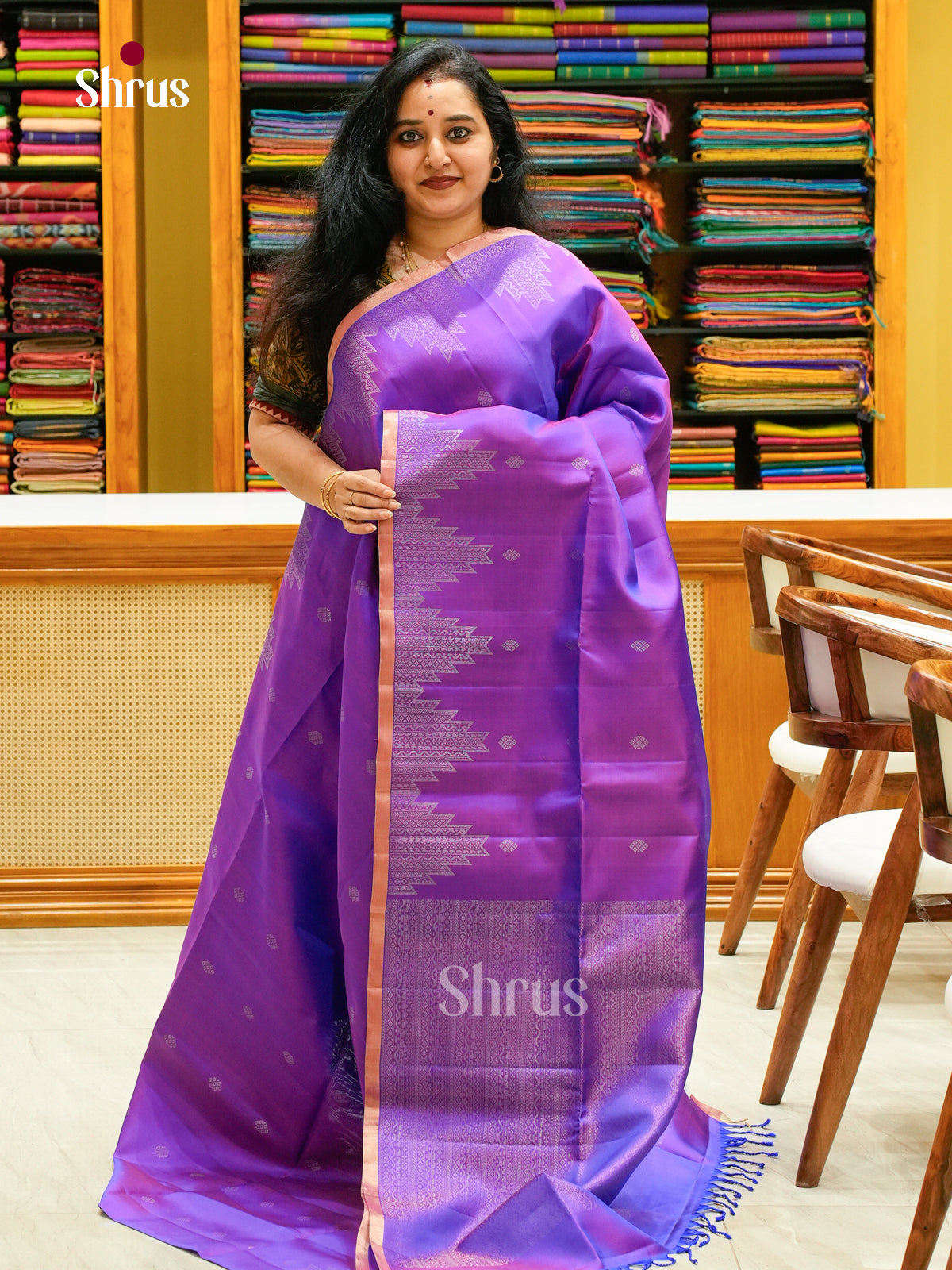 Dual Tone Magenta Soft Silk Saree with Diamond Buttas - Shop on Shrus.com