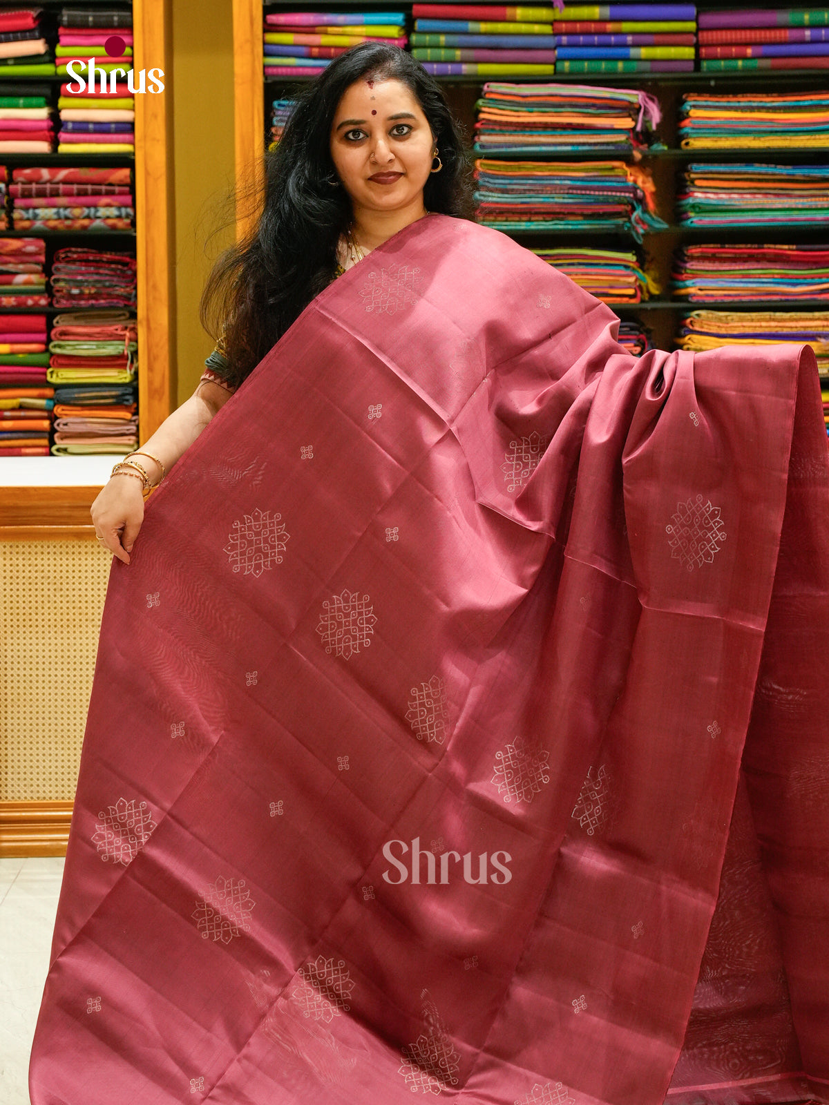 Magenta Soft Silk Saree with Kolam — EFS27074