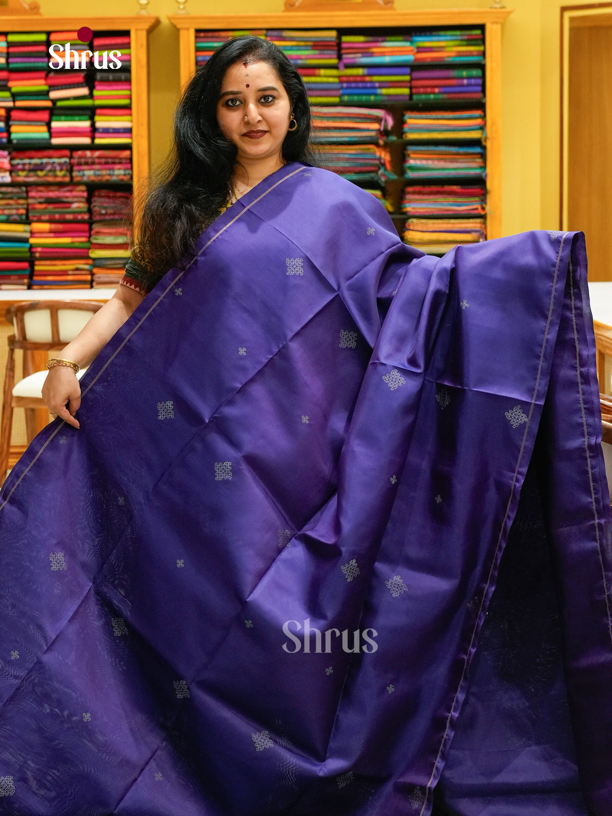 Indigo Blue Soft Silk Saree with Kolam