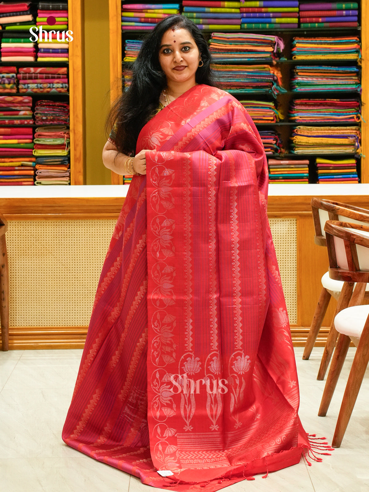 Red Soft Silk Saree with Brocade - Shop on Shrus.com