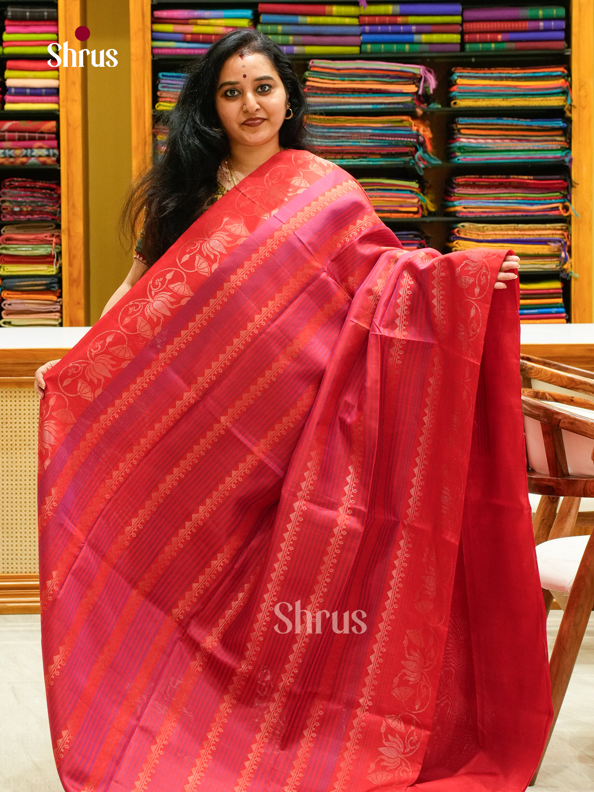 Red Soft Silk Saree with Brocade - Shop on Shrus.com