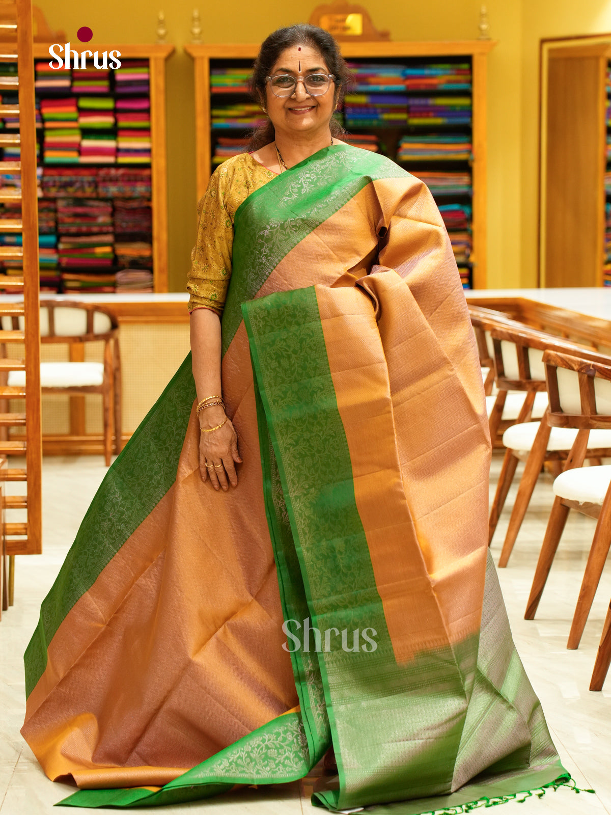 Green Soft Silk Saree with Stripes and Zigzag Buttas