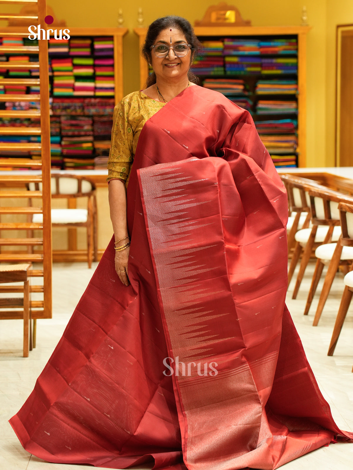 Maroon Soft Silk Saree with Vaira Oosi