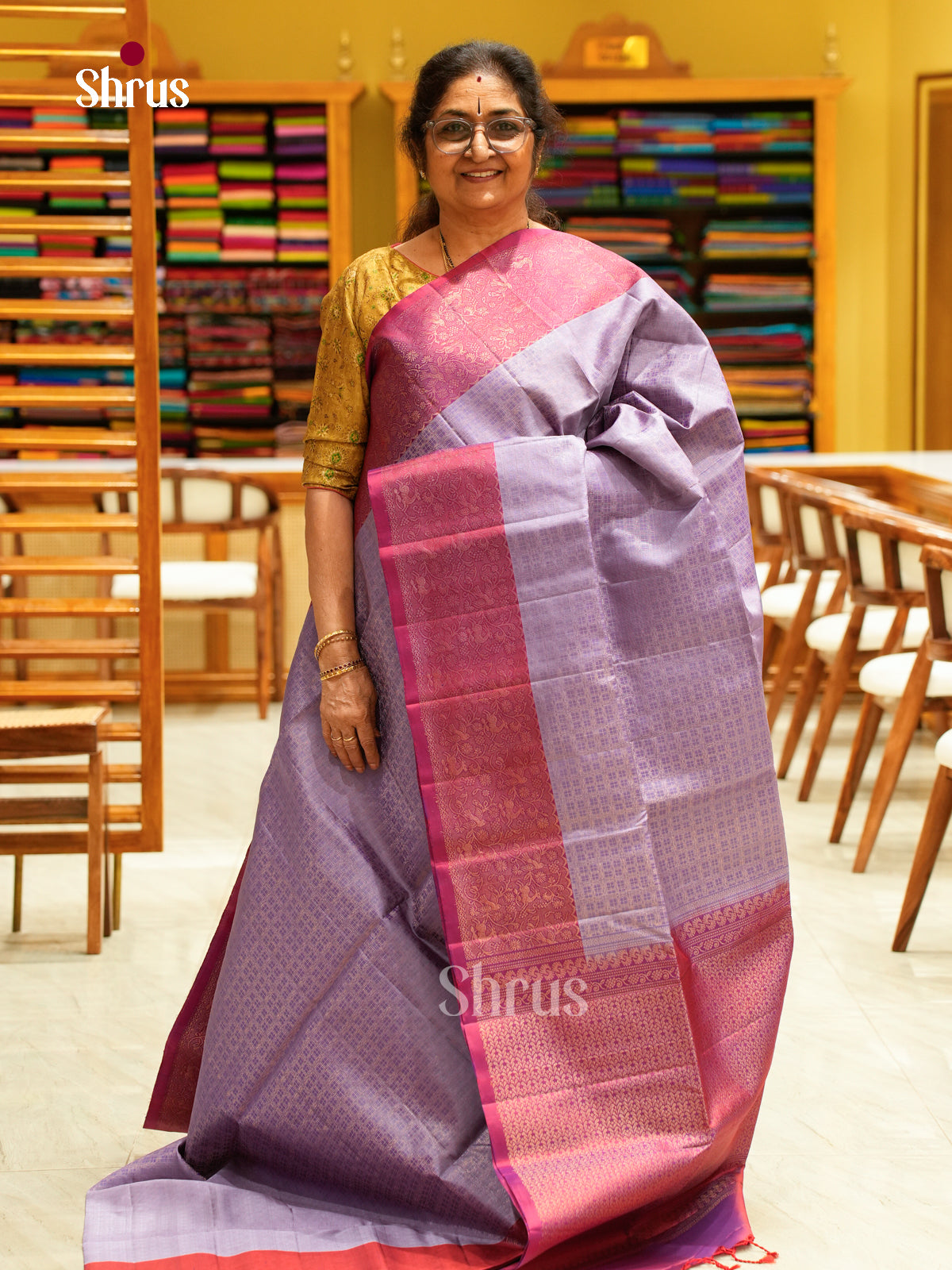 Lavender Soft Silk Saree with Brocade | Pink Contrast Border