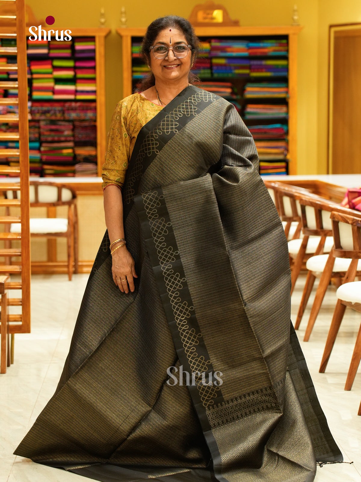 Black Soft Silk Saree with Brocade — EFS27239 - Shop on Shrus.com