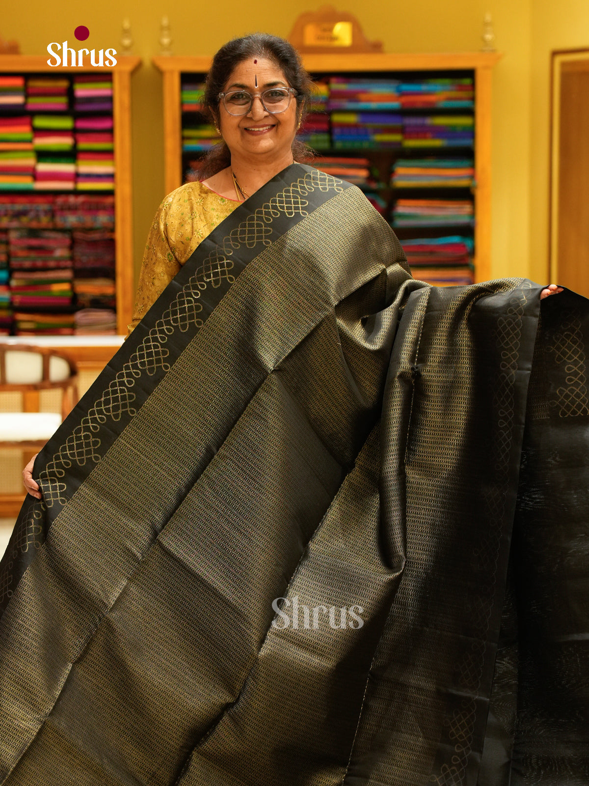 Black Soft Silk Saree with Brocade — EFS27239 - Shop on Shrus.com