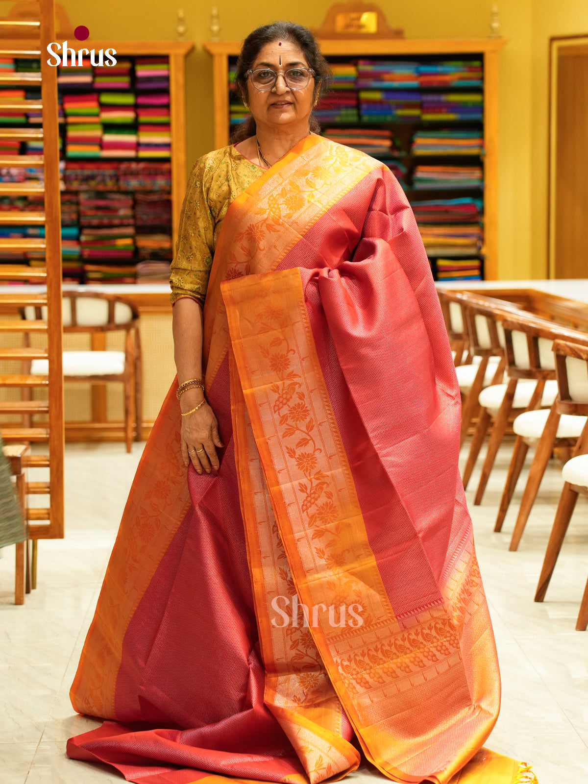 Red Soft Silk Saree with Brocade | Mustard Contrast Border - Shop on Shrus.com