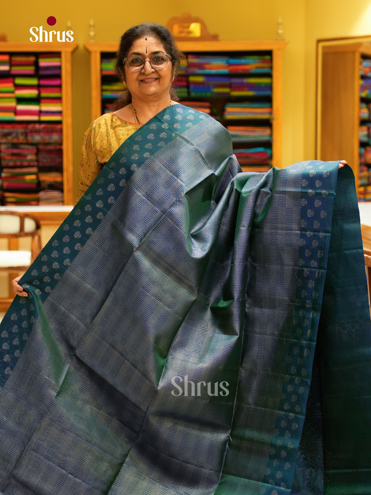 Peacock Green Soft Silk Saree with Brocade - Shop on Shrus.com