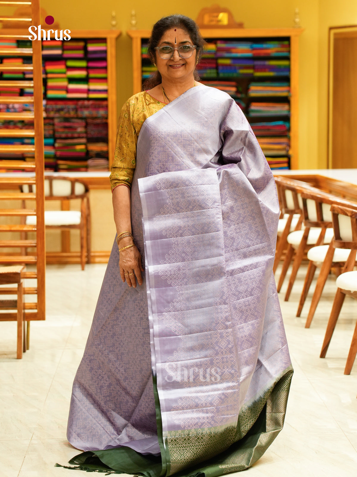 Lavender Soft Silk Saree with Kolam — EFS27244 - Shop on Shrus.com