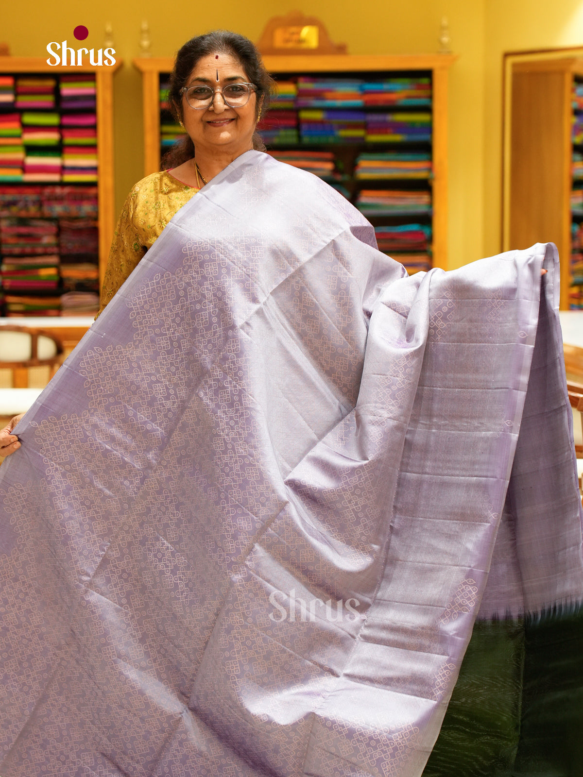 Lavender Soft Silk Saree with Kolam — EFS27244 - Shop on Shrus.com