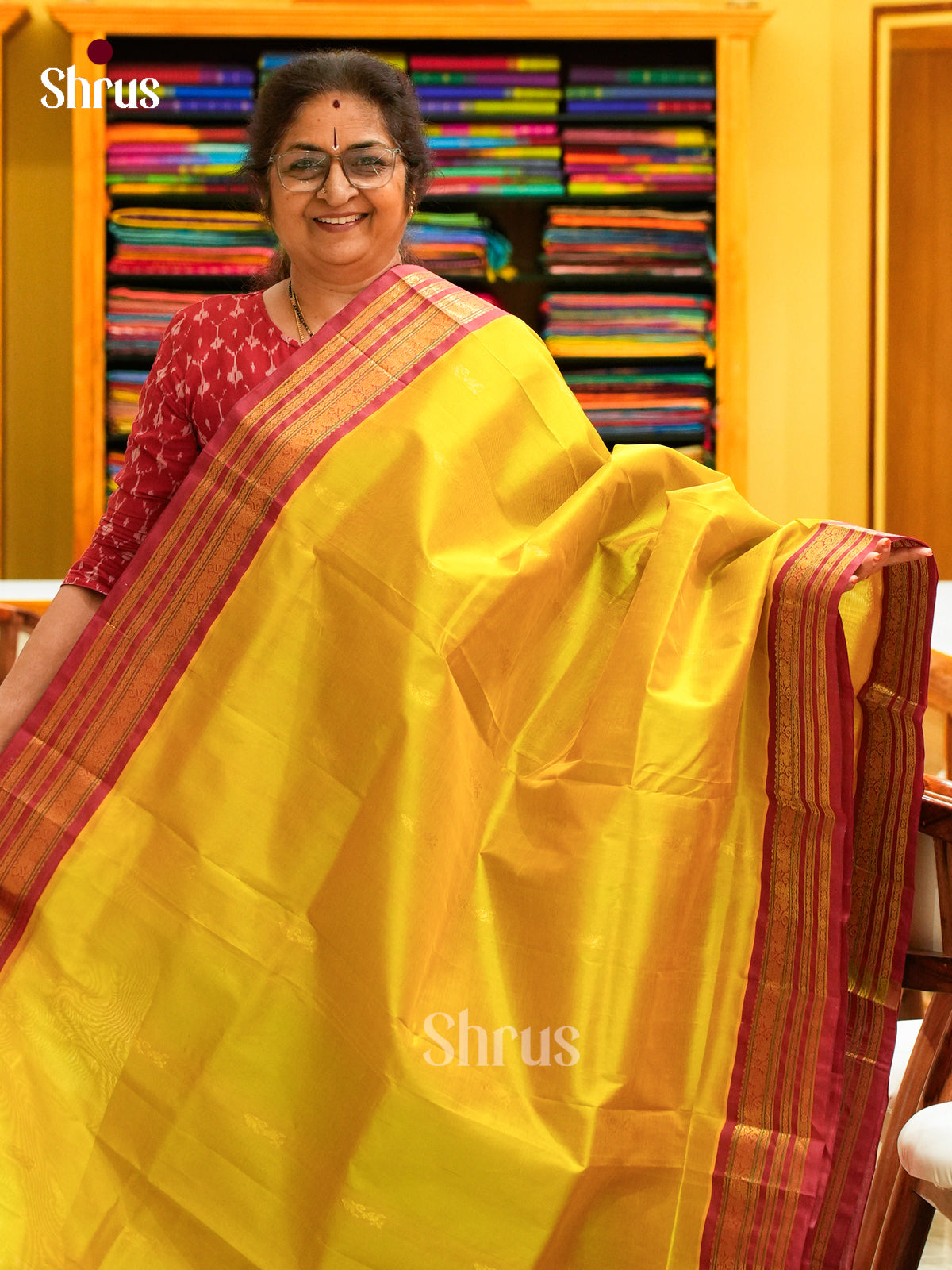 Olive Green Silk Cotton Saree with Parrot Buttas | Maroon Contrast Border