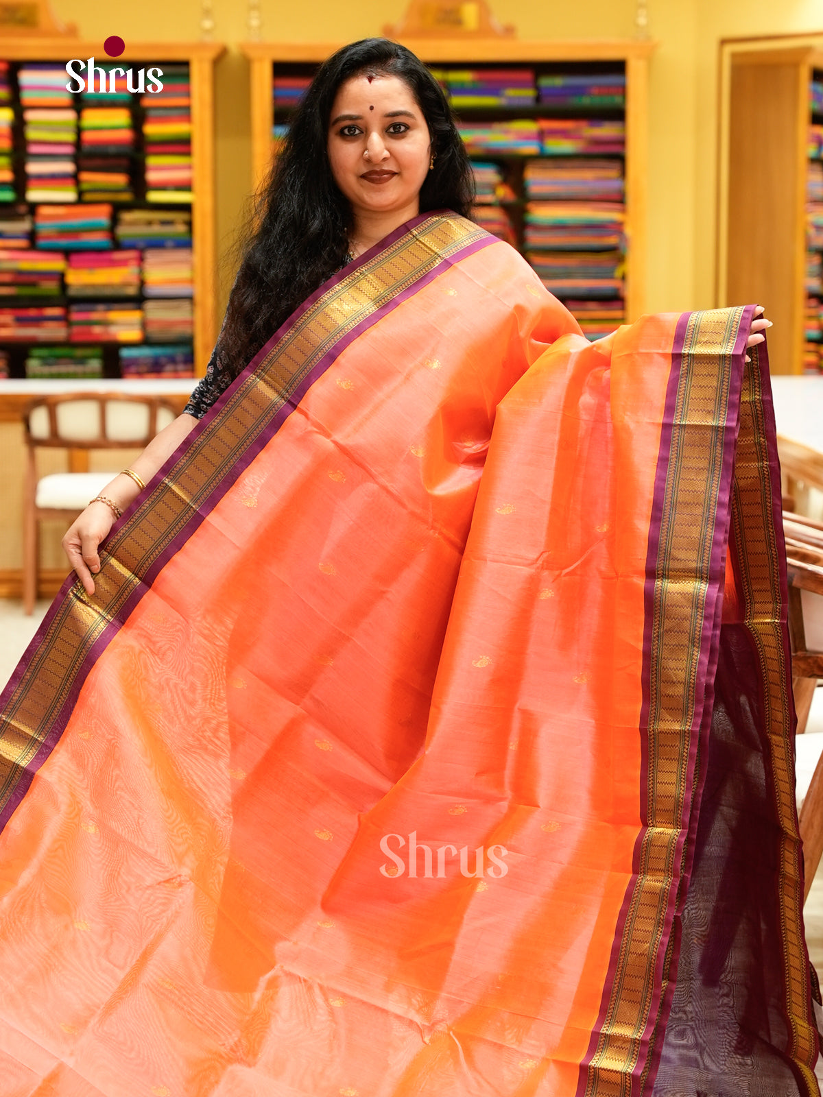 Pink Silk Cotton Saree with Mango / Paisley Buttas | Magenta Korvai Small Border