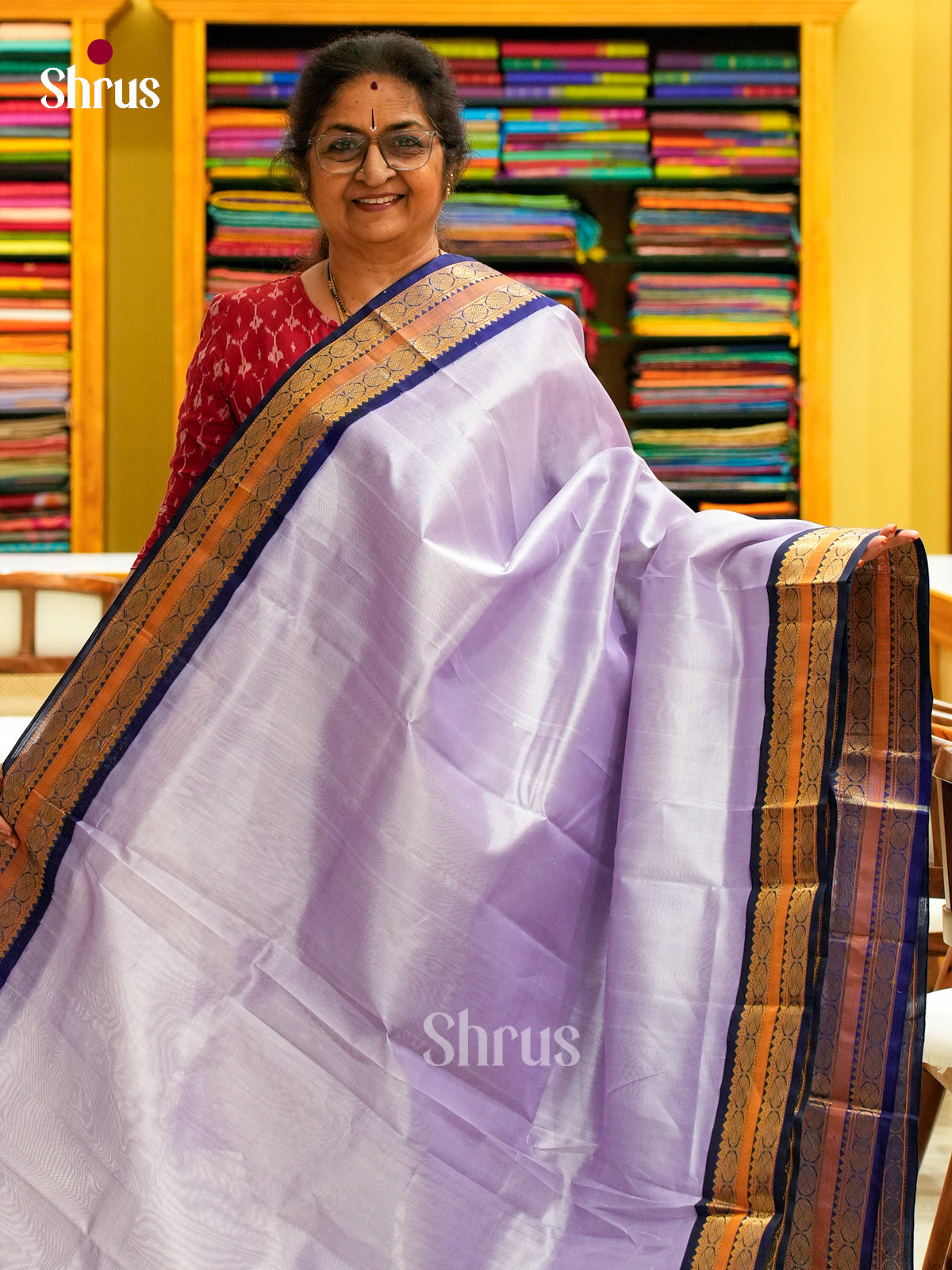 Mauve Silk Cotton Saree | Navy Blue Contrast Border