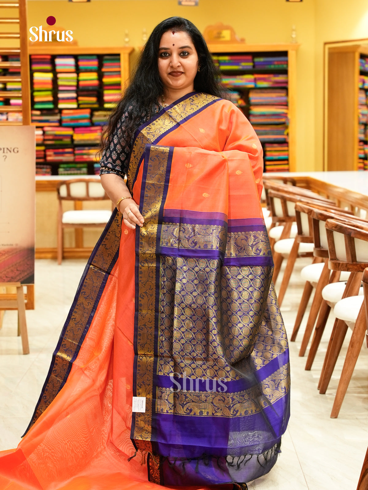 Dual Tone [Color] Silk Cotton Saree with Leaf Buttas | Violet Contrast Border
