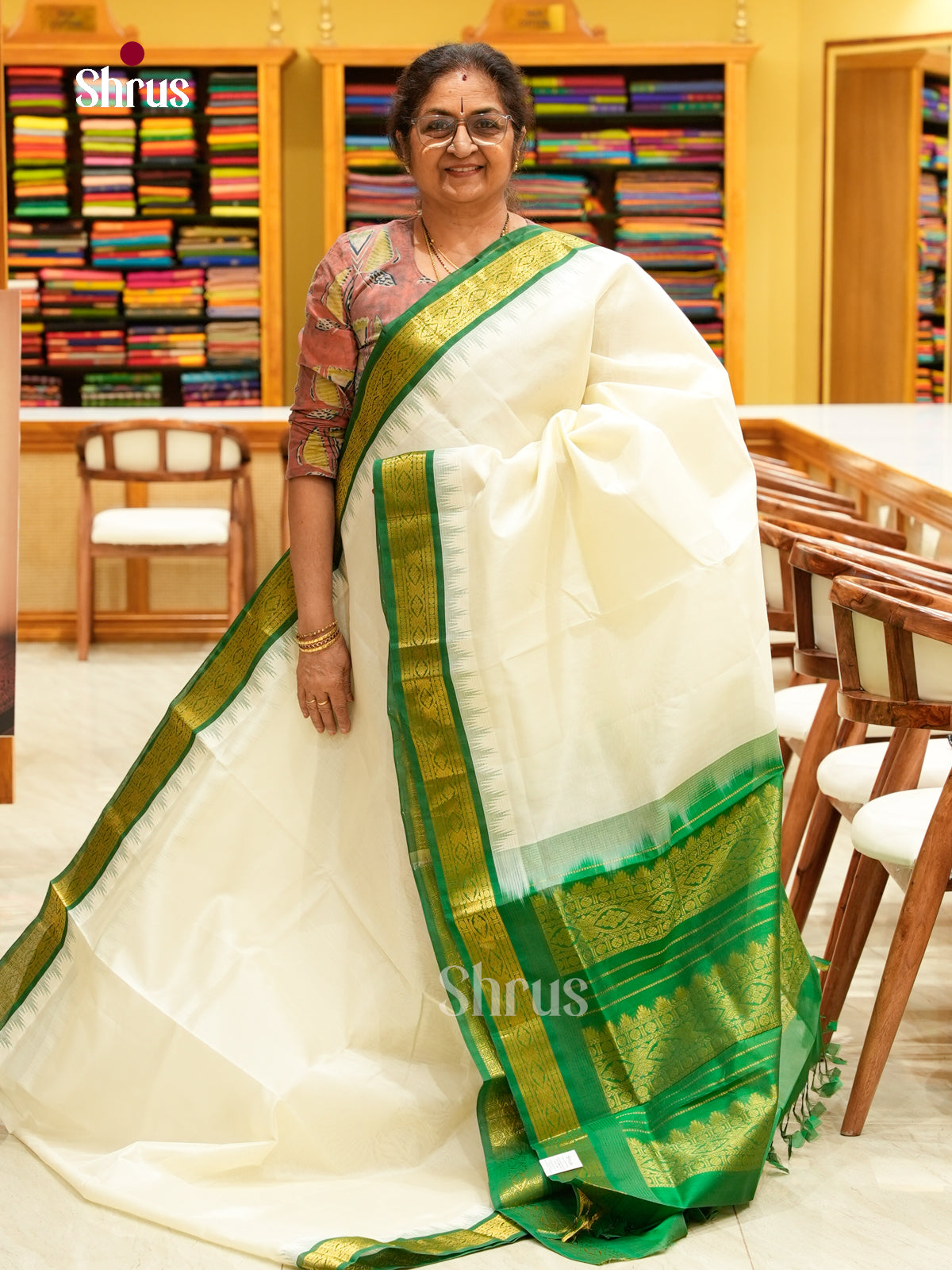 White Silk Cotton Saree | Dark Green Contrast Border