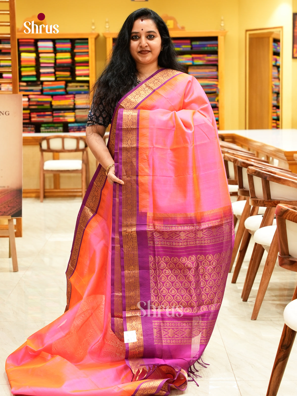 Rani Pink Silk Cotton Saree | Magenta Contrast Border