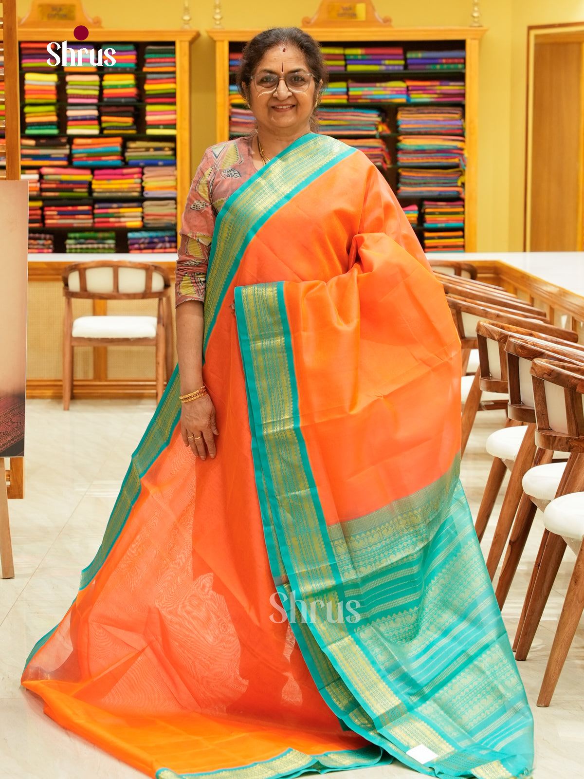 Salmon Pink Silk Cotton Saree with Stripes and Vaira Oosi | Turquoise Contrast Border