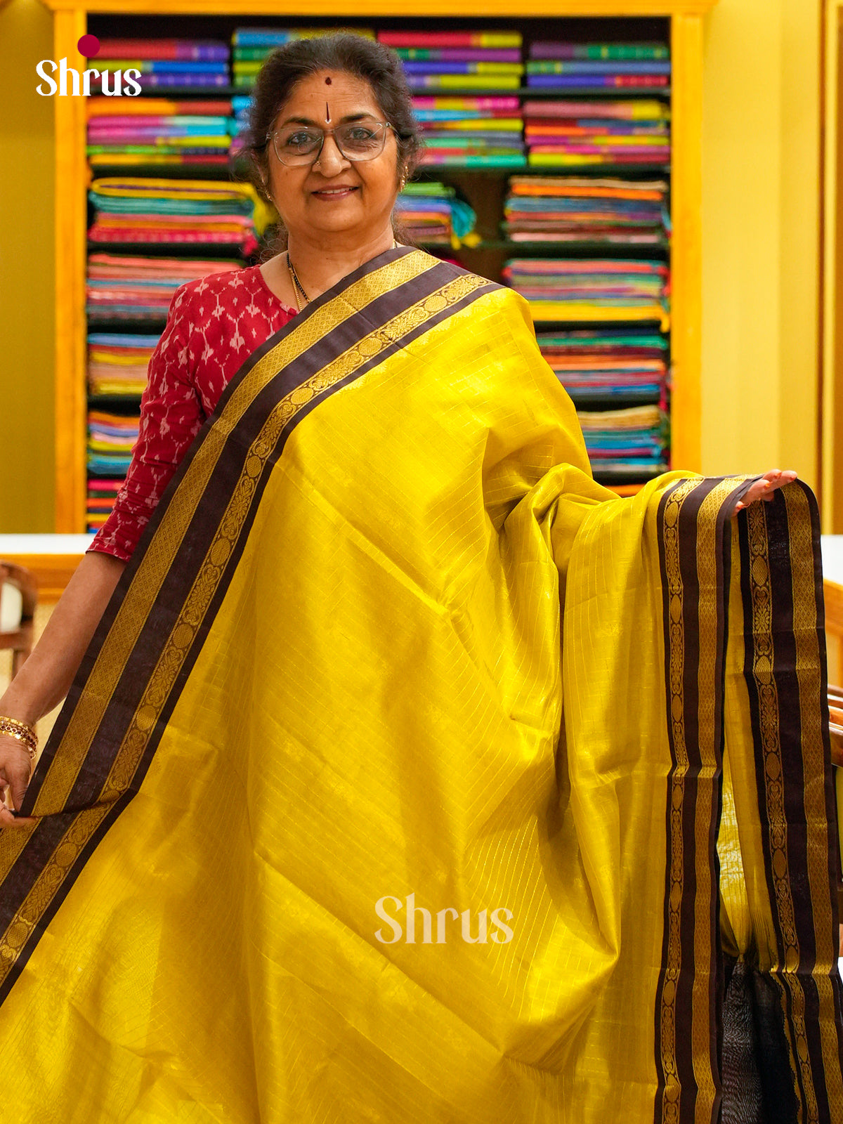 Olive Green Silk Cotton Saree with Checks with Buttas and Leaf Buttas | Dark Brown Contrast Border