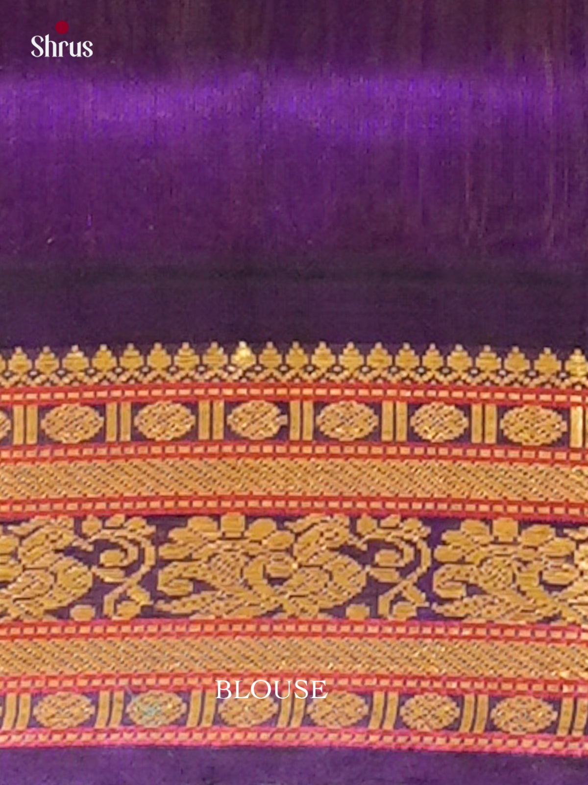Sandal Silk Cotton Saree with Checks | Violet Contrast Border — Contrast Border with Motifs