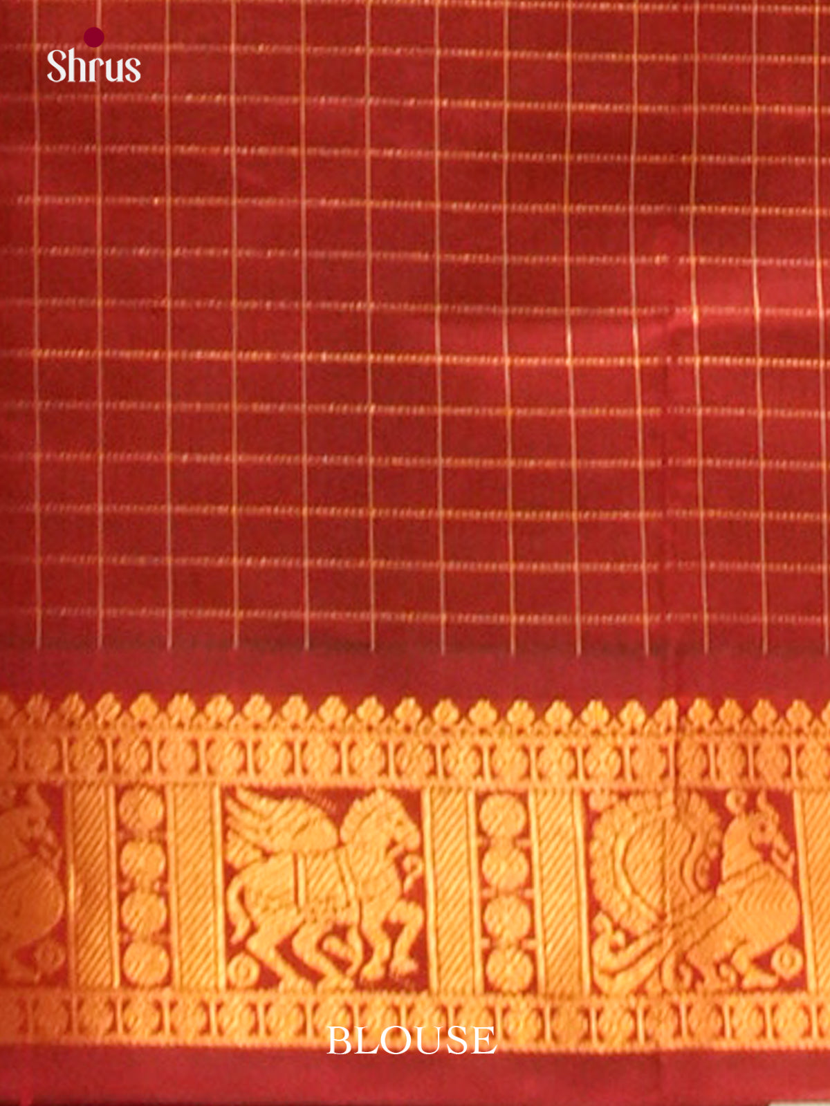 Peacock Green Halfpure Silk Cotton Saree with Checks | Maroon Contrast Border