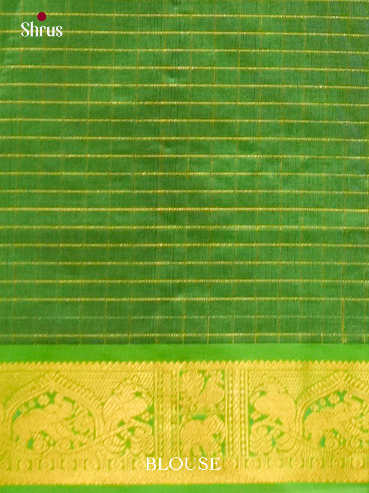 Dark Brown Halfpure Silk Cotton Saree with Checks | Green Contrast Border - Shop on Shrus.com