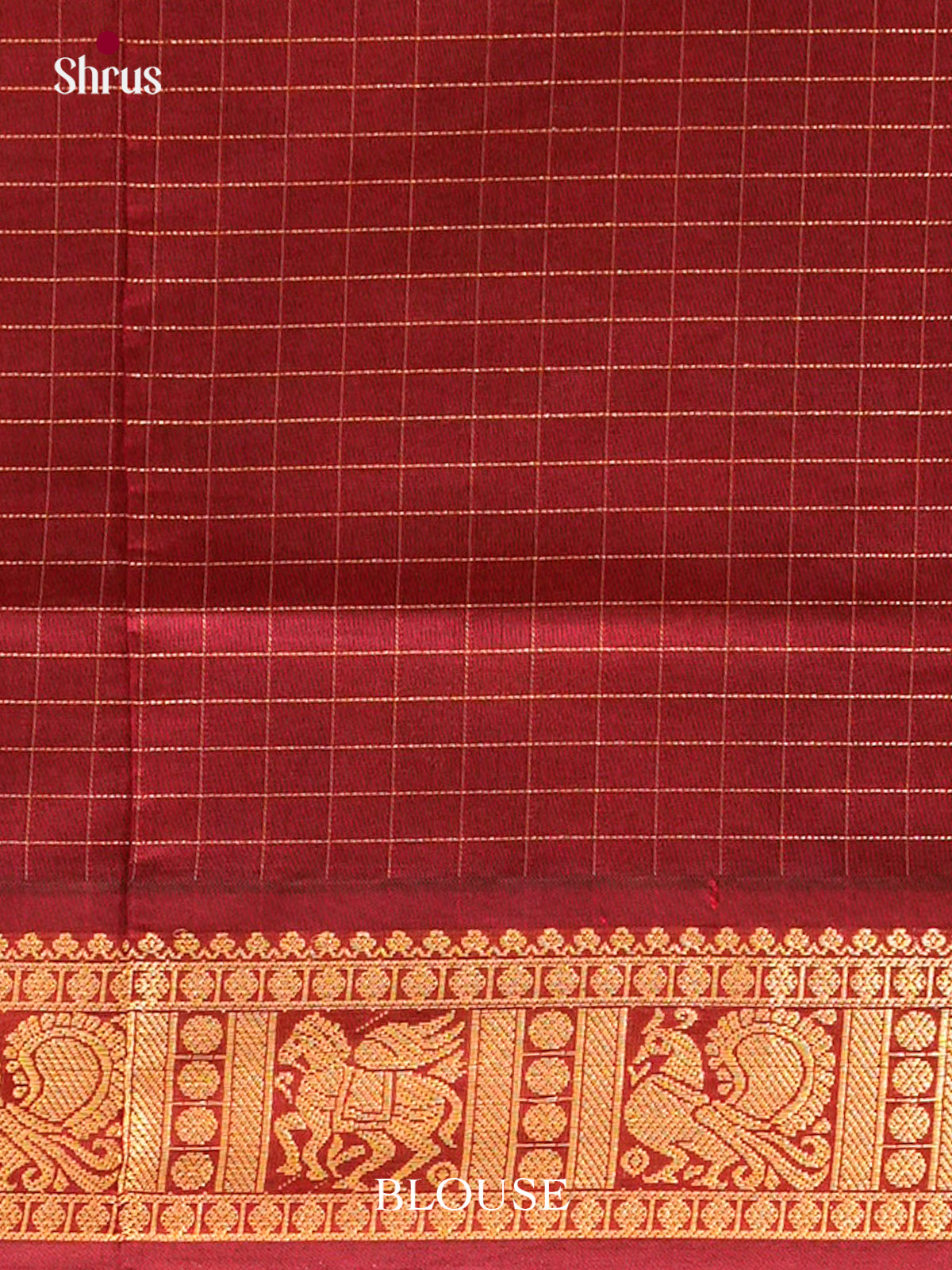 Dark Green Halfpure Silk Cotton Saree with Checks | Maroon Contrast Border