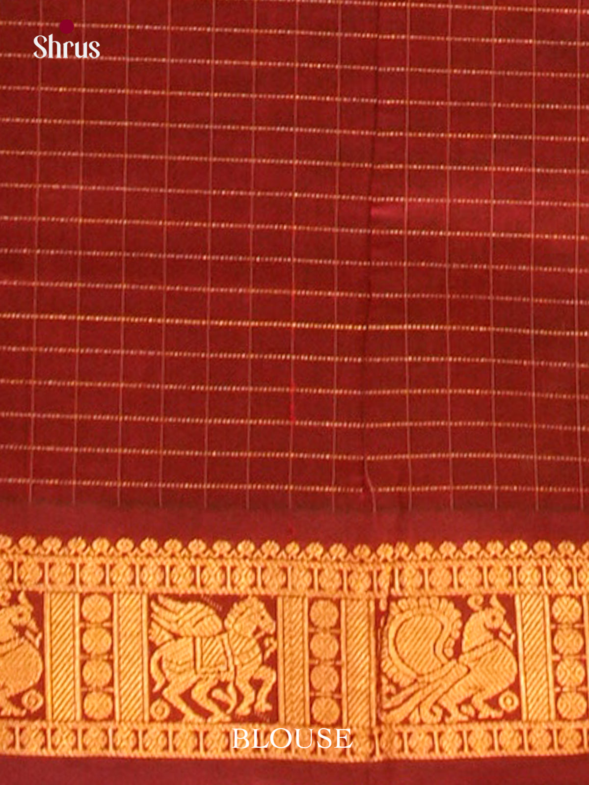Navy Blue Halfpure Silk Cotton Saree with Checks | Maroon Contrast Border
