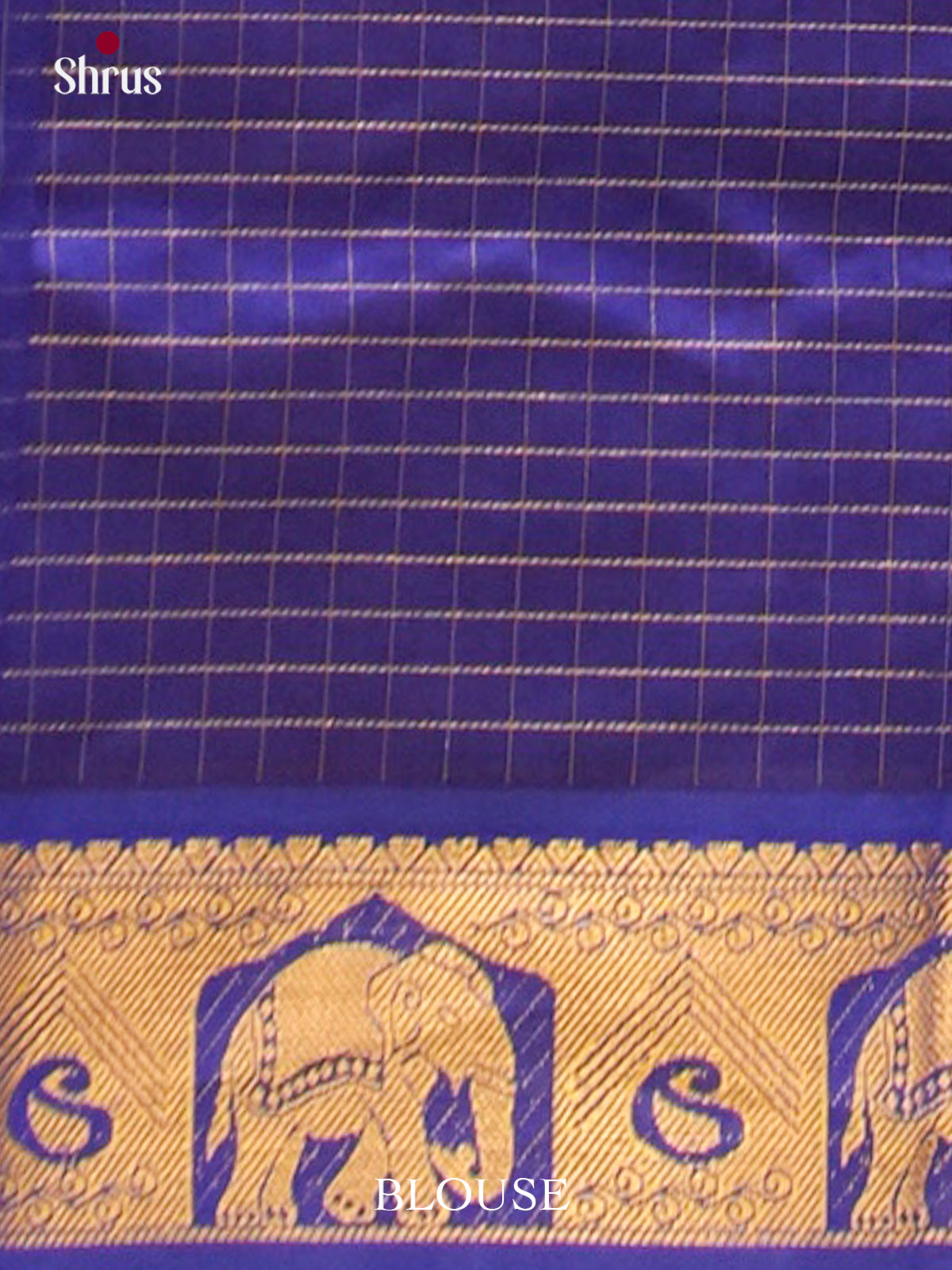Peacock Blue Halfpure Silk Cotton Saree with Checks | Dark Blue Contrast Border - Shop on Shrus.com