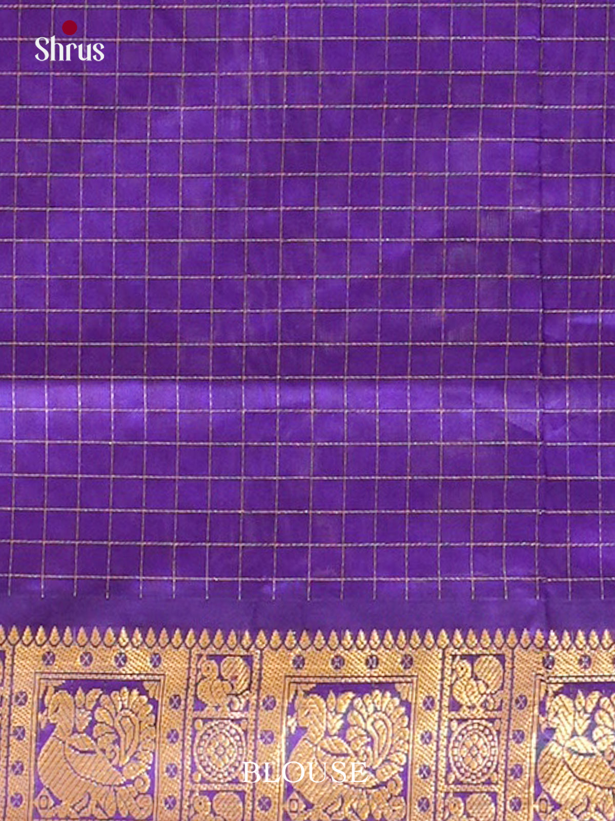 Bottle Green Halfpure Silk Cotton Saree with Checks and Thousand Buttas | Purple Contrast Border