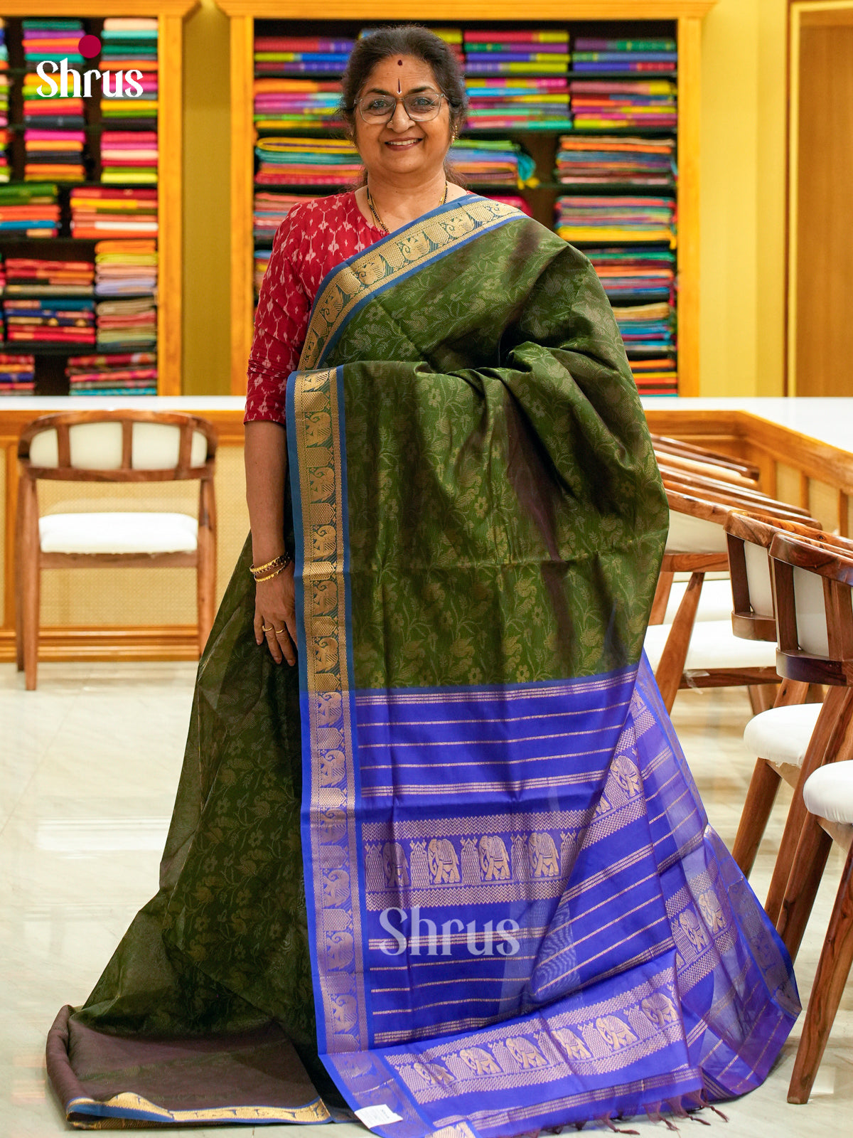 Dual Tone [Color] Halfpure Silk Cotton Saree with Brocade | Royal Blue Contrast Border