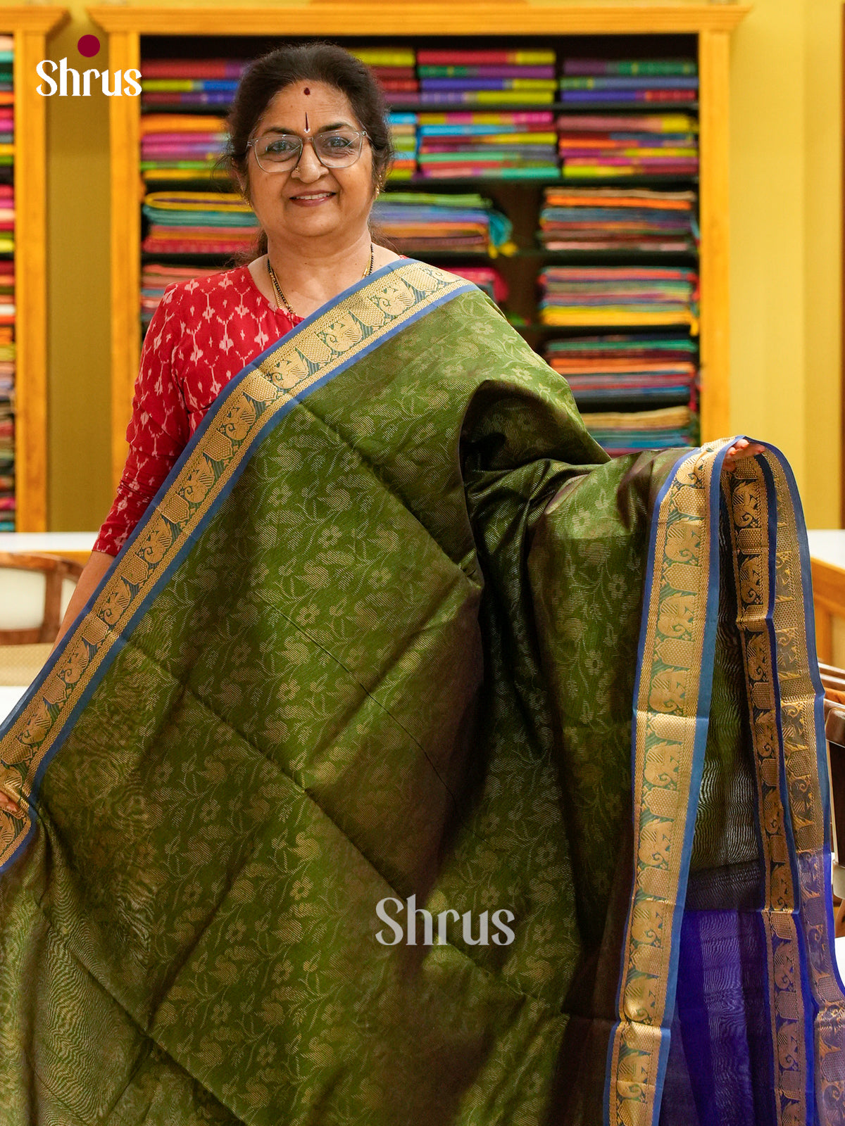 Dual Tone [Color] Halfpure Silk Cotton Saree with Brocade | Royal Blue Contrast Border