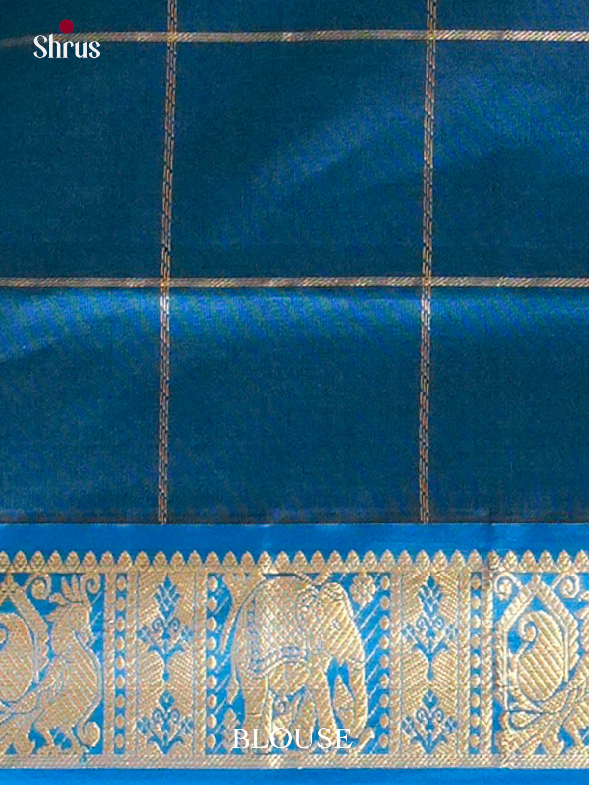 Royal Blue Halfpure Silk Cotton Saree with Checks with Buttas and Peacock Buttas | Teal Blue Contrast Border