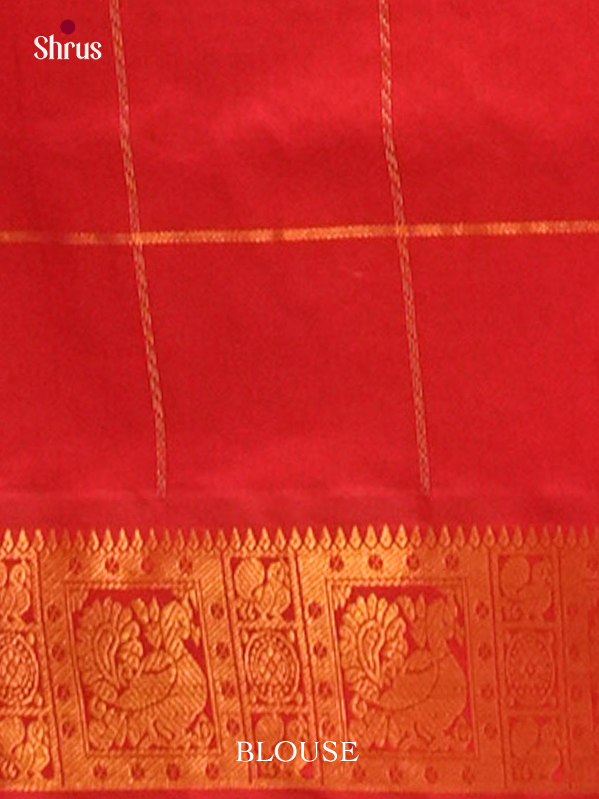 Dark Green Halfpure Silk Cotton Saree with Checks with Buttas and Peacock Buttas | Red Contrast Border - Shop on Shrus.com