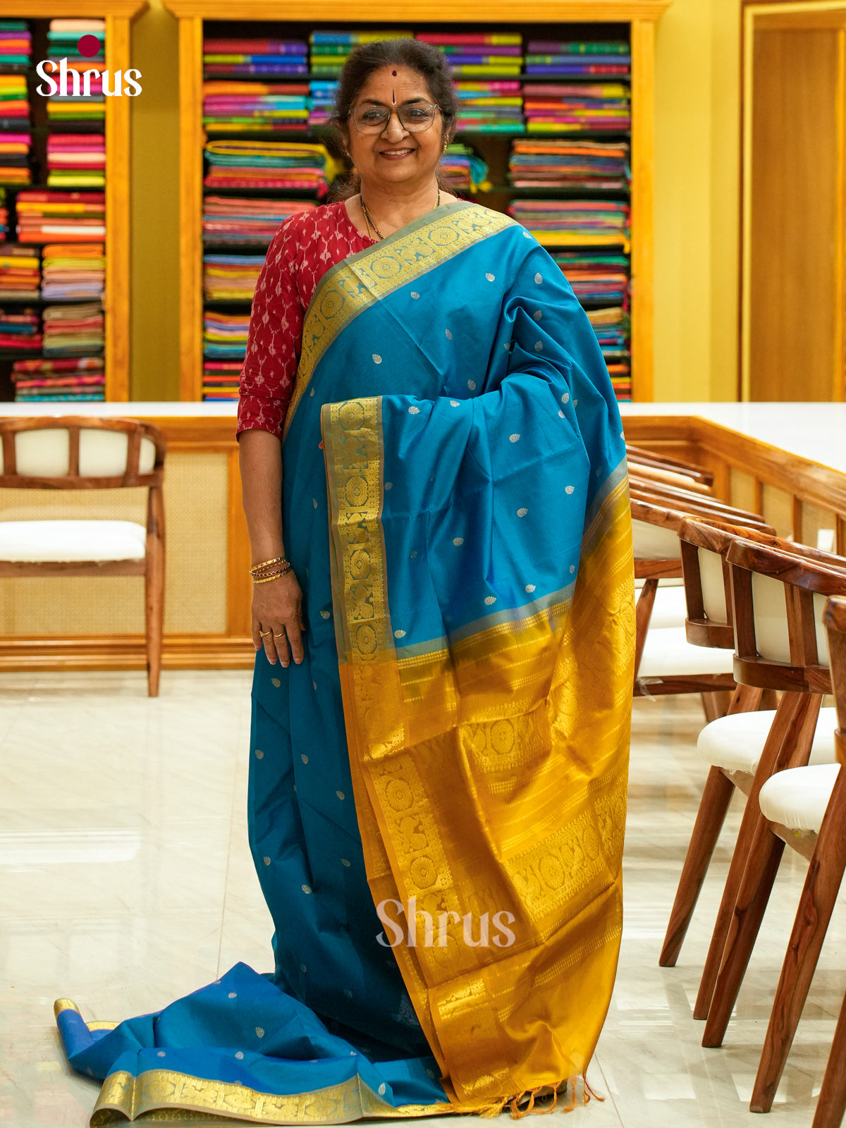 Rama Green Halfpure Silk Cotton Saree with Leaf Buttas | Mustard Contrast Border