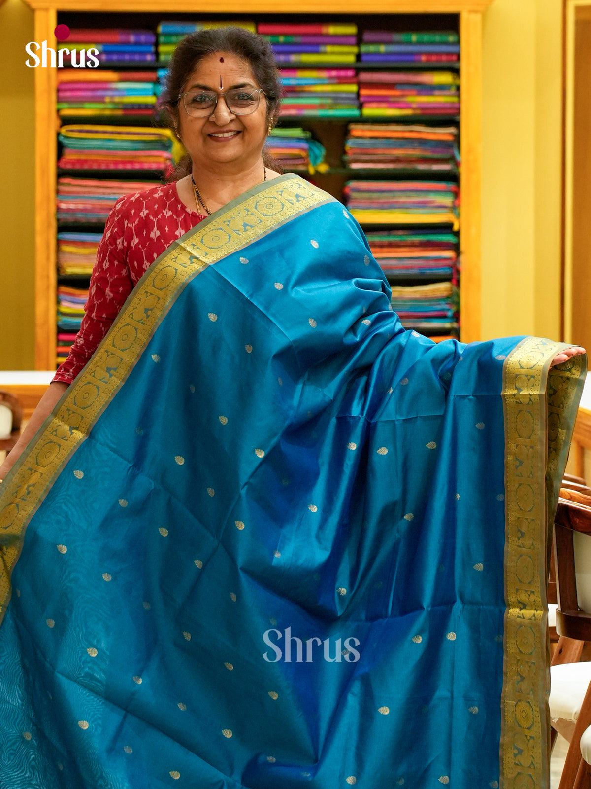 Rama Green Halfpure Silk Cotton Saree with Leaf Buttas | Mustard Contrast Border