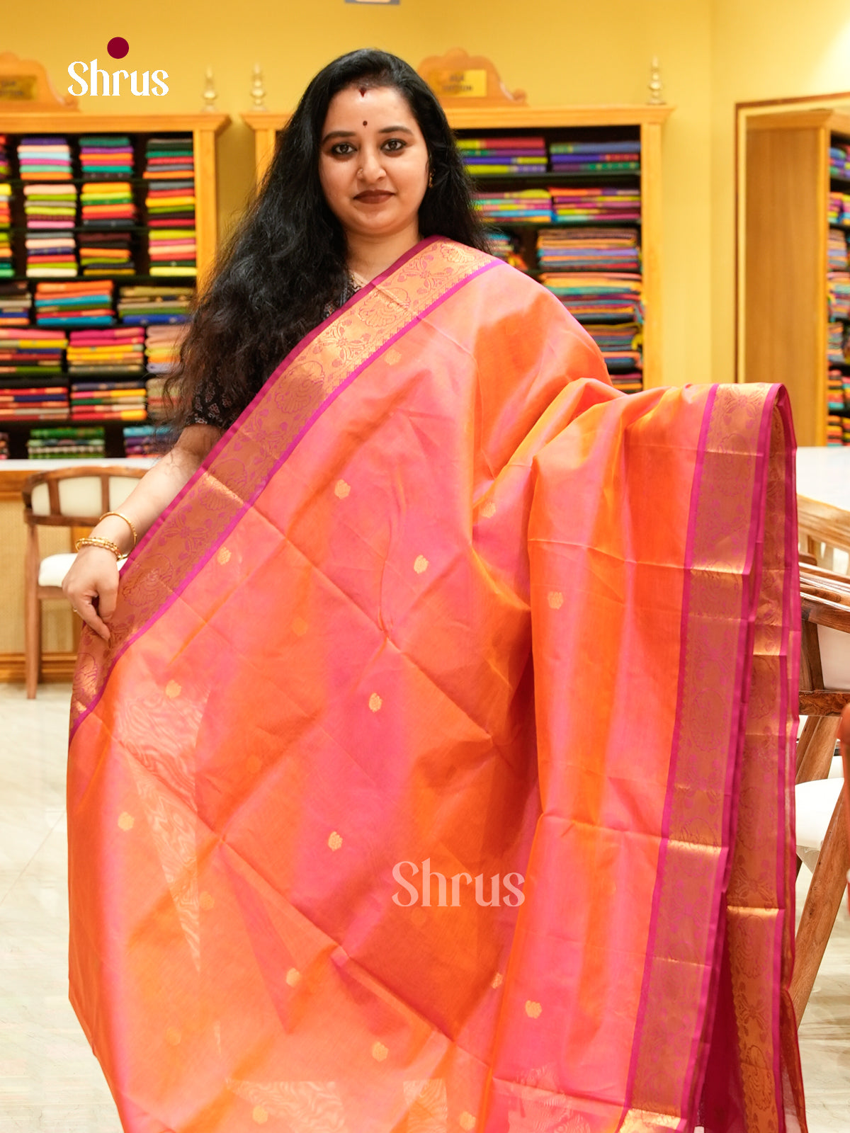 Dual Tone [Color] Silk Cotton Saree with Mango / Paisley Buttas | Rani Pink Contrast Border