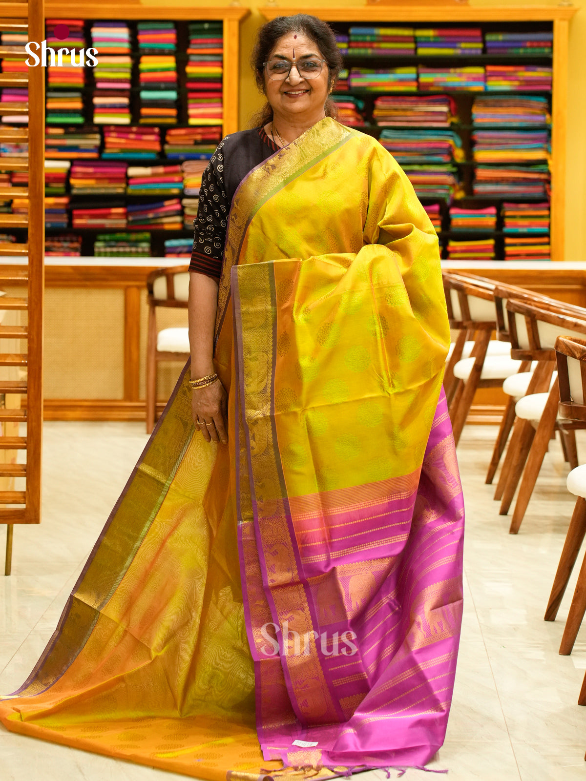 Light Green Silk Cotton Saree with Floral Buttas | Pink Non Korvai Small Border
