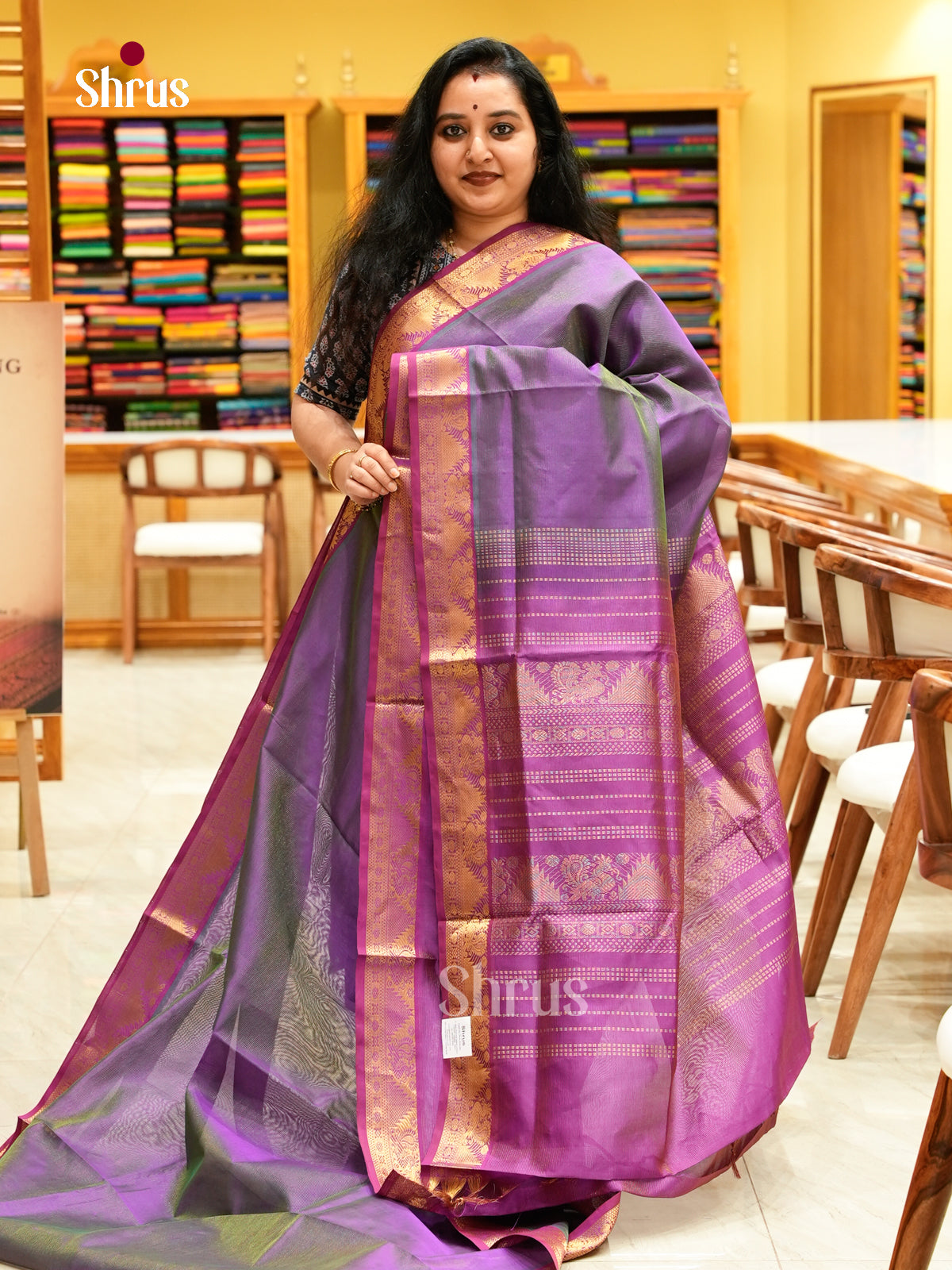 Dual Tone [Color] Silk Cotton Saree with Lines and Vaira oosi