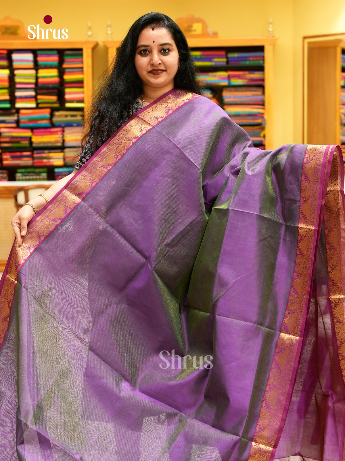 Dual Tone [Color] Silk Cotton Saree with Lines and Vaira oosi