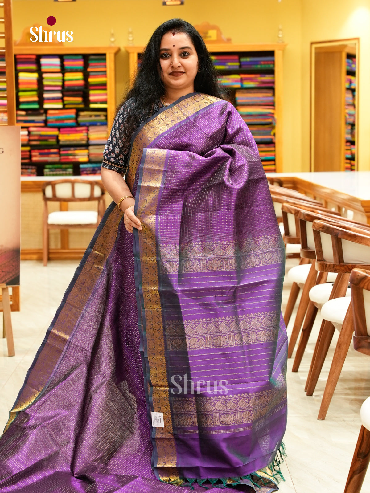 Purple Silk Cotton Saree with Thousand Buttas