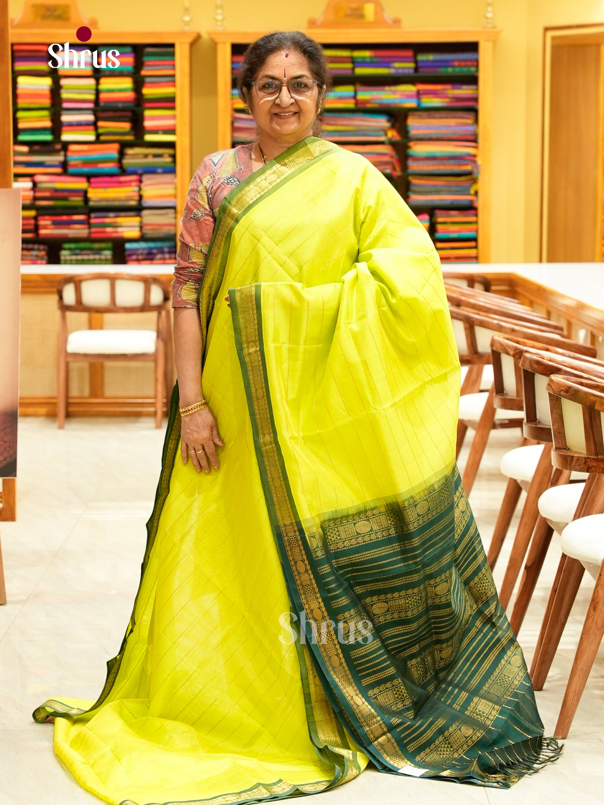 Green Silk Cotton Saree with Stripes | Dark Green Contrast Border