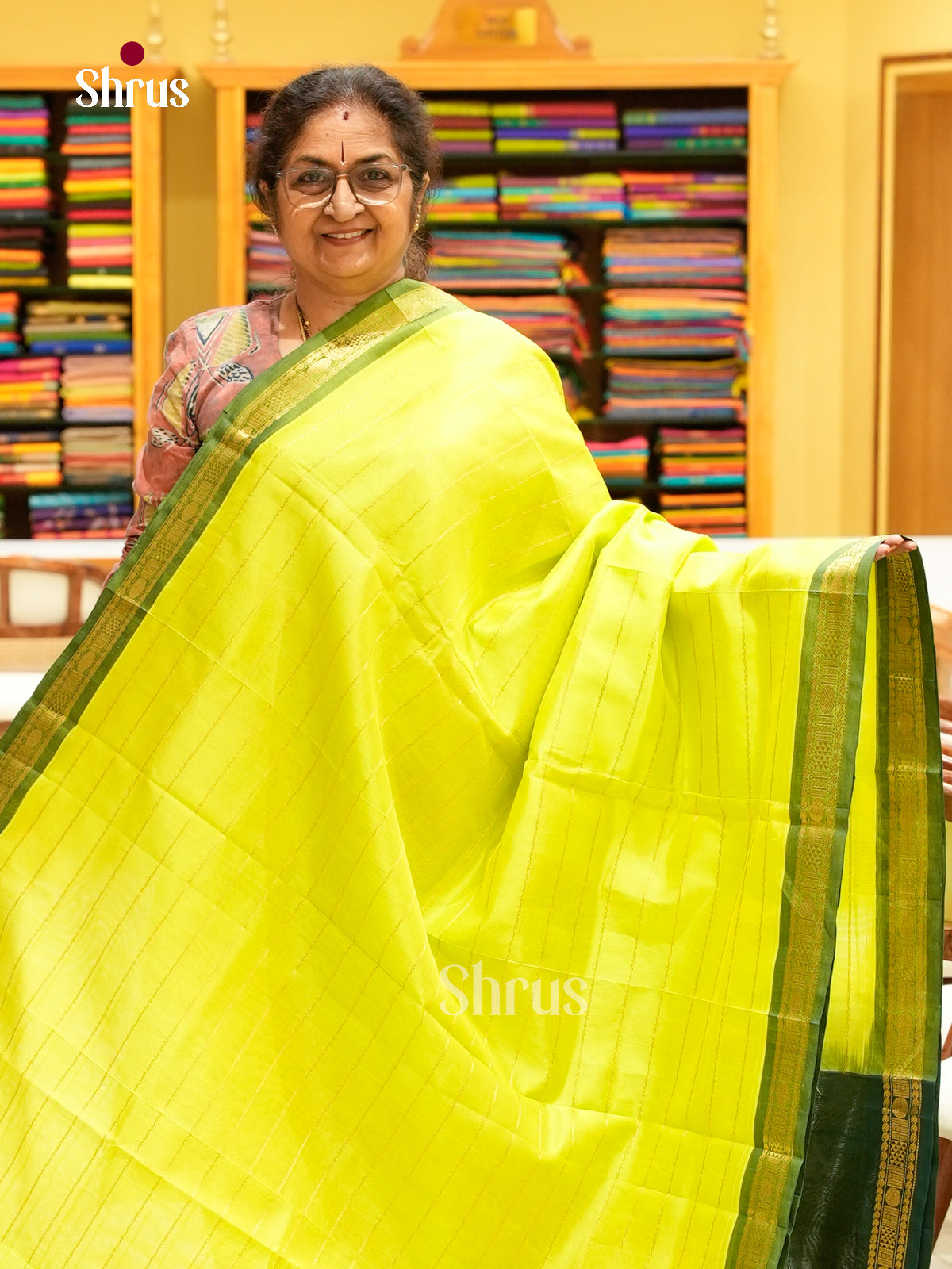 Green Silk Cotton Saree with Stripes | Dark Green Contrast Border