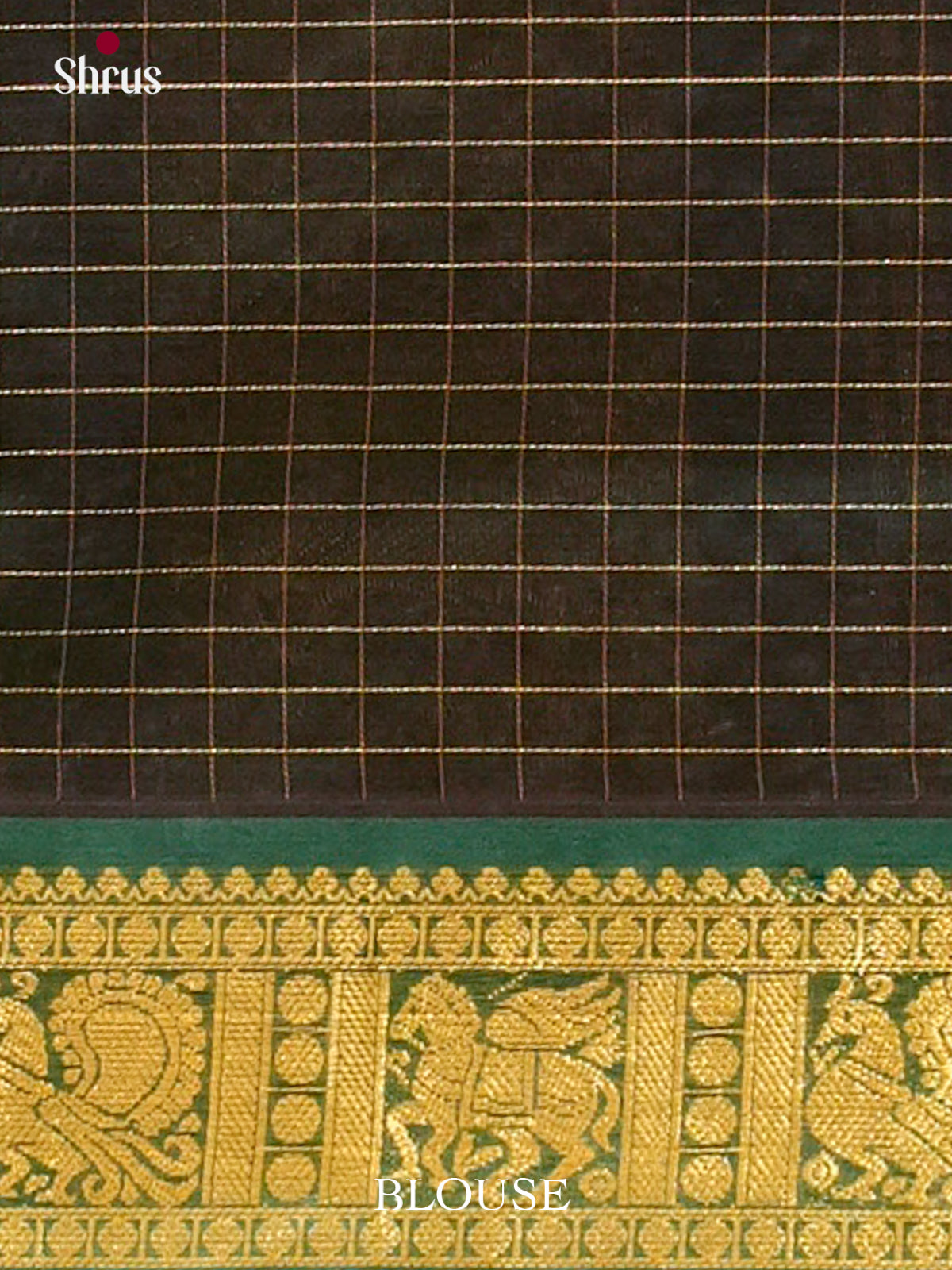 Blue Silk Cotton Saree with Checks | Bottle Green Contrast Border