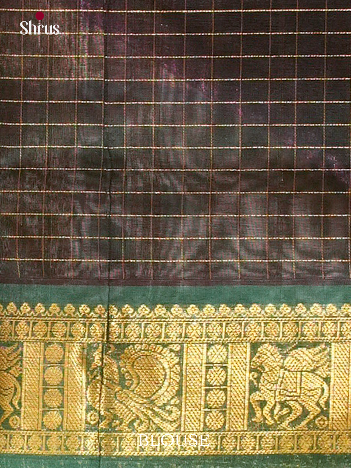 Pink Silk Cotton Saree with Checks | Bottle Green Contrast Border — Contrast Border with Motifs