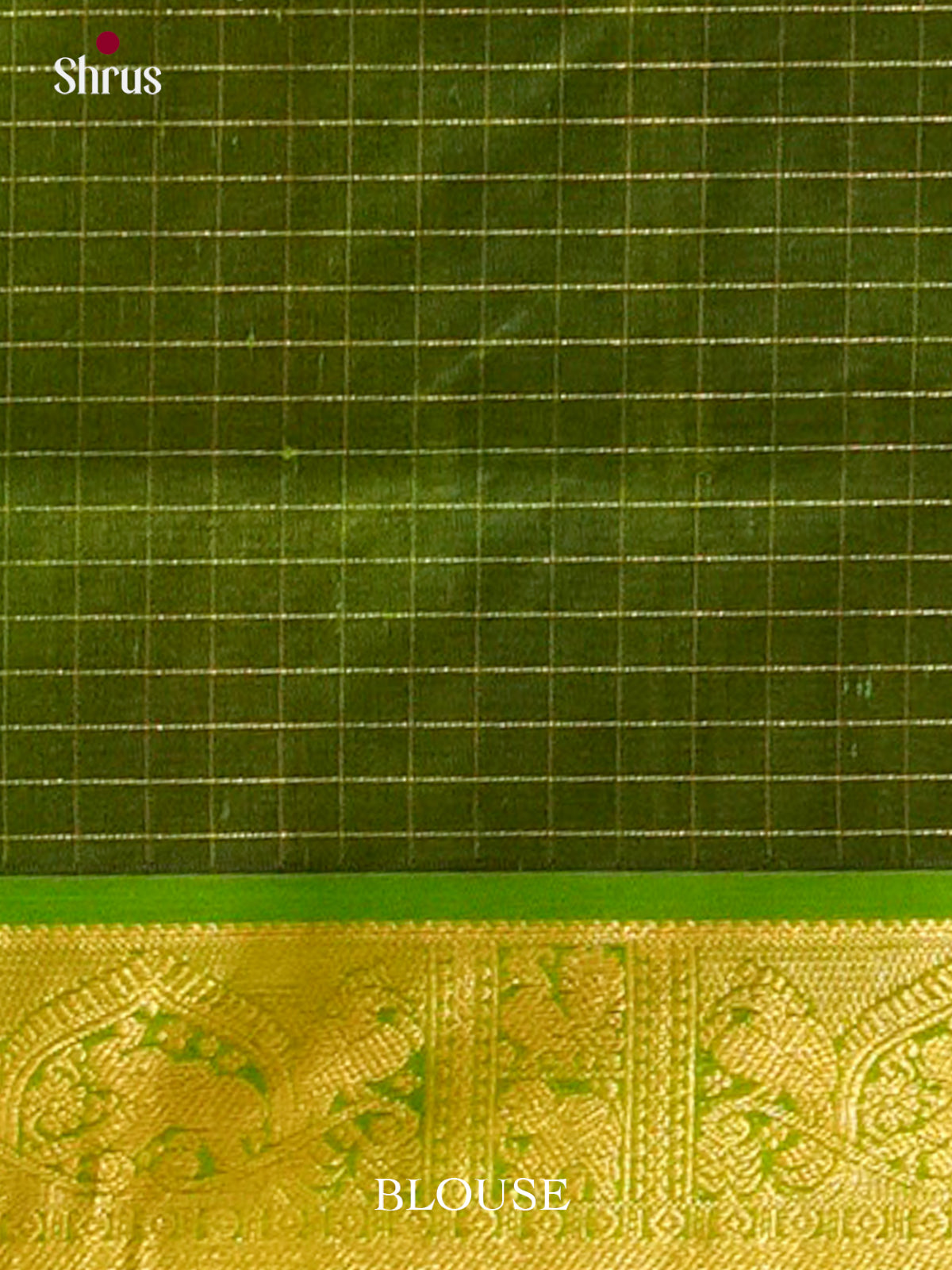Mehandi Green Silk Cotton Saree with Checks | Green Contrast Border