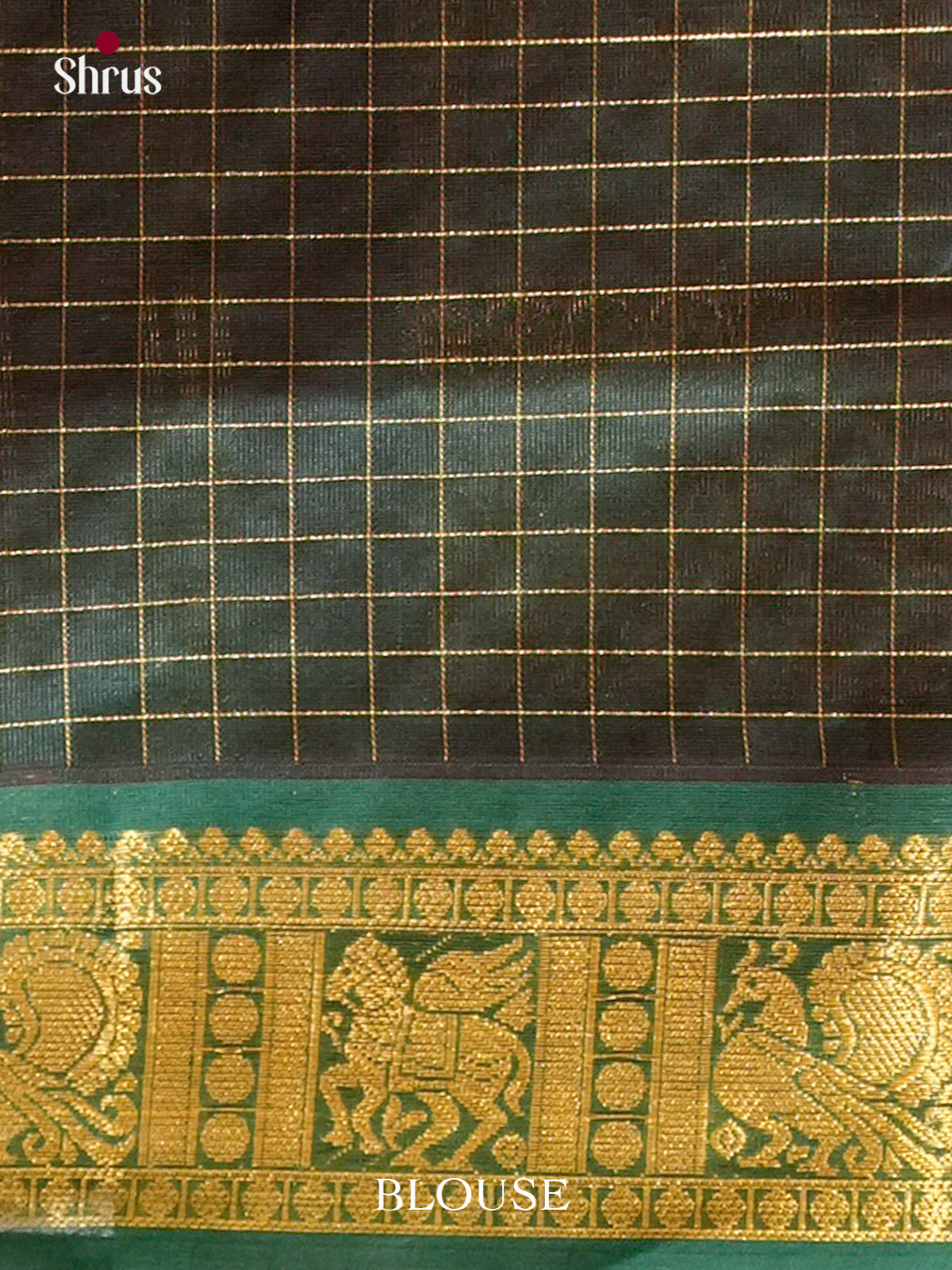 Maroon Silk Cotton Saree with Checks | Dark Green Contrast Border